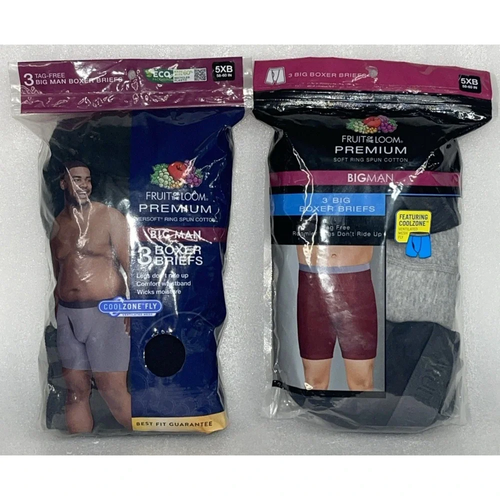Fruit of the‎ Loom Big Man Premium Boxer Briefs 5XB (58-60) Mesh Fly Pack of 6